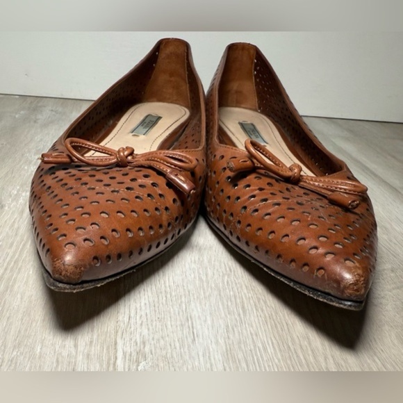 AUTH LUXURY PRADA FLATS SHOES 1F832‎ BROWN LEATHER US 8.5 EU 40 - Picture 7 of 10
